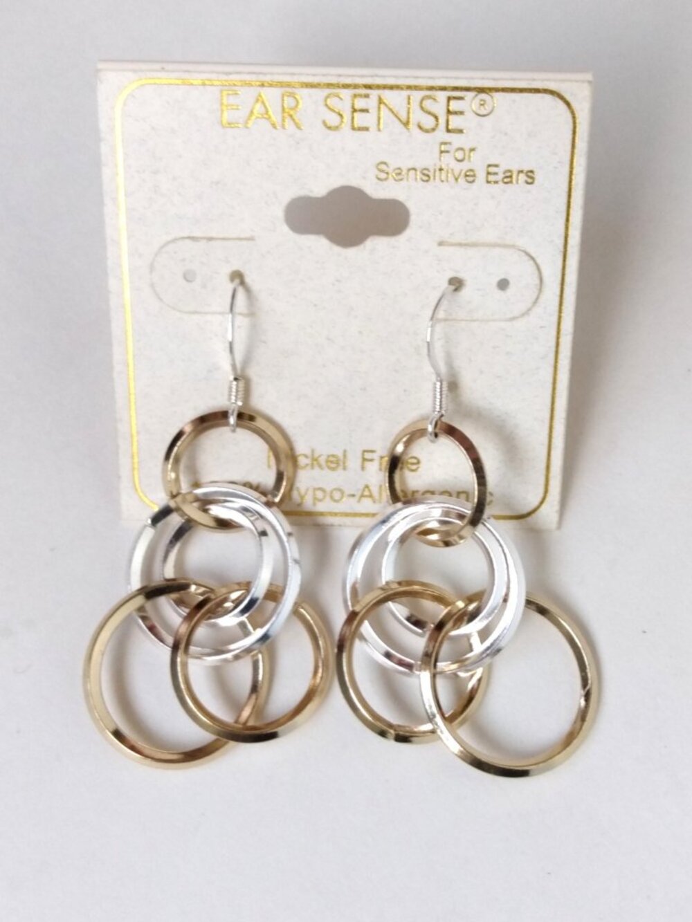 Ear Sense Dangle 2-tone Rings Earrings Hypoallergenic 2"+ Drop Sensitive New NWT